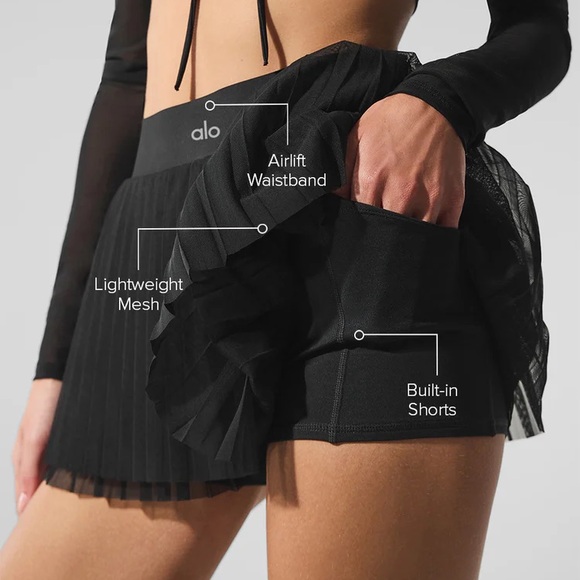 ALO Mesh Baseline Tennis Skirt Small Black - Picture 2 of 5